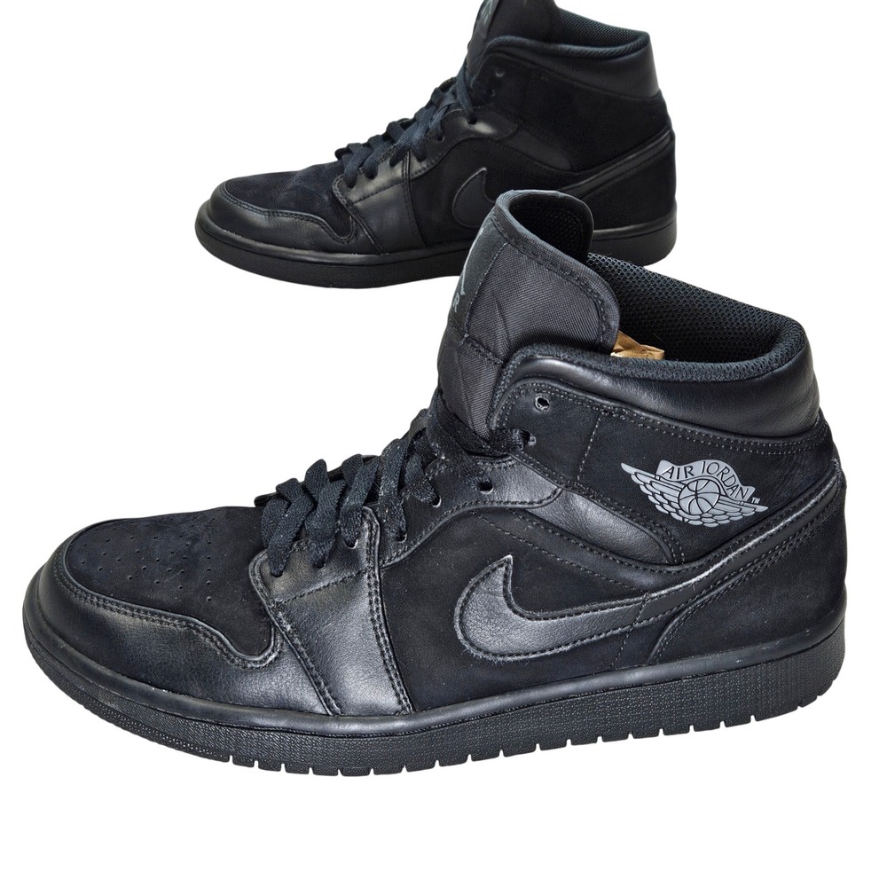 Jordan 1 Mid Triple Black Mens Sneakers 554724-050 Size 9 Black Black AS IS. - Picture 2 of 16